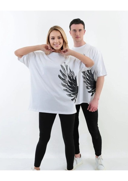 Kanat Baskılı Oversize Pamuklu Unisex T-Shirt(Adet Fiyattır)