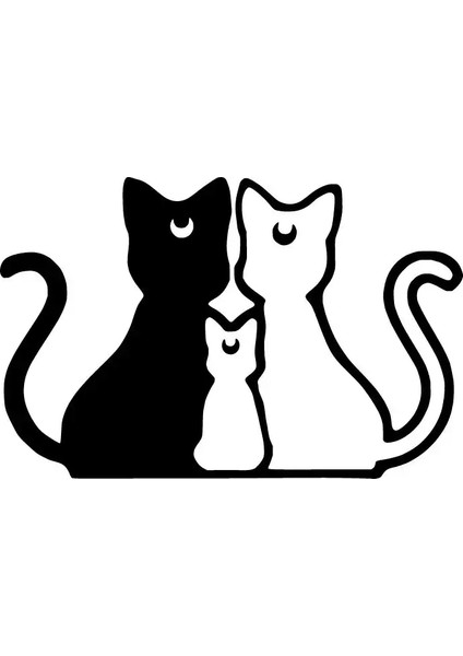 Kedi Ailesi Oto Özel Yeni Sticker Siyah 25 x 15 cm