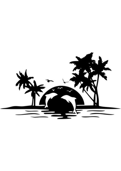 Palmiye ve Yunuslar Oto Özel Yeni Sticker 30 x 15 cm