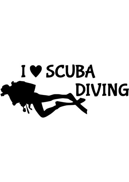 Dalgıç I Love Scuba Diving Oto Özel Yeni Sticker Siyah 25 x 10 cm
