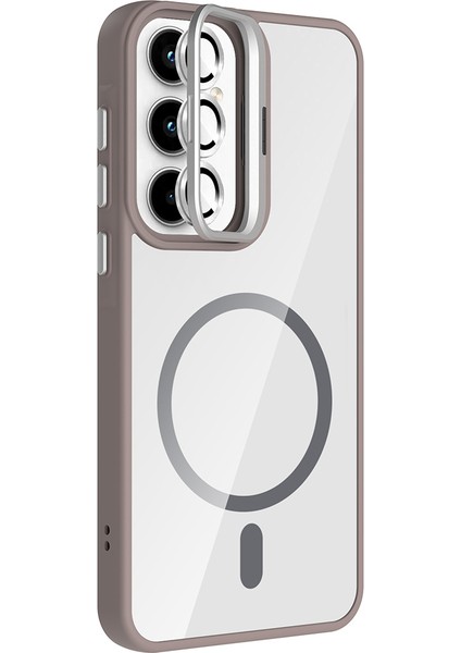 Samsung Galaxy A06 Kılıf Kamera Korumalı Magsafe Şeffaf Renkli Kenar Standlı + Lens Koruyucu modelleri