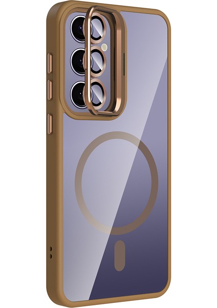 Samsung Galaxy S24 Kılıf Kamera Korumalı Magsafe Şeffaf Renkli Kenar Standlı + Lens Koruyucu modelleri