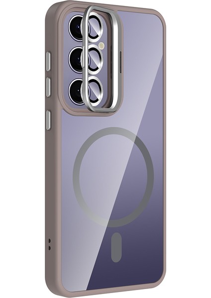 Samsung Galaxy S24 Fe Kılıf Kamera Korumalı Magsafe Şeffaf Renkli Kenar Standlı + Lens Koruyucu modelleri