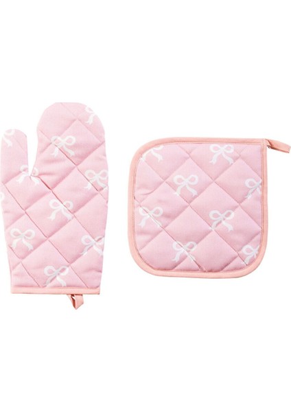 Çok Renkli Fiyonk Desenli Fırın Eldiveni ve Tutaç, Şık ve Kullanışlı Mutfak Seti