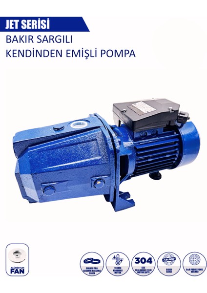 Profesyonel %100 Bakır Sargılı Kendinden Emişli JET100 Pompa Su Motoru 52 Mt. 8 Mt. 65 I/dk