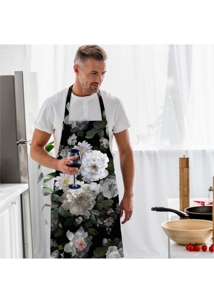 Şık Siyah Çiçek Desenli Mutfak Önlüğü, Koruyucu ve Estetik Tasarım