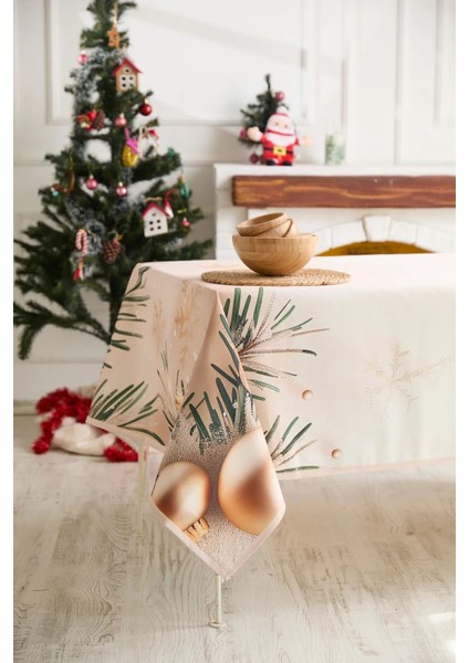 Krem Renk Yılbaşı Masa Örtüsü, 135X240 Cm, Şık ve Zarif Dekorasyon Parçası
