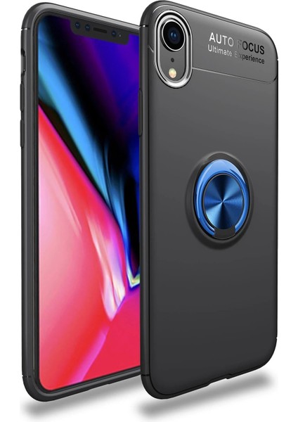 iPhone Xr Kılıf Range Yüzüklü Silikon - Siyah-Mavi - LORCE3349-8621