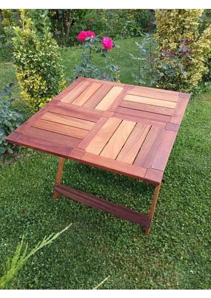 Ahşap Iroko Katlanır Rustik 80X80 Mini Yemek Masası