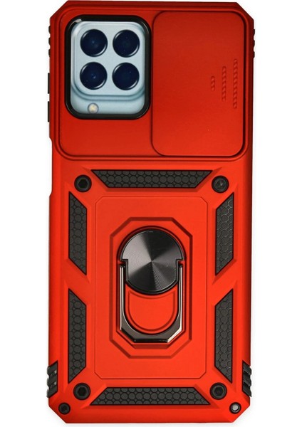 Samsung Galaxy M33 Kılıf Pars Lens Yüzüklü Silikon - Kırmızı - LORCE6531-3530