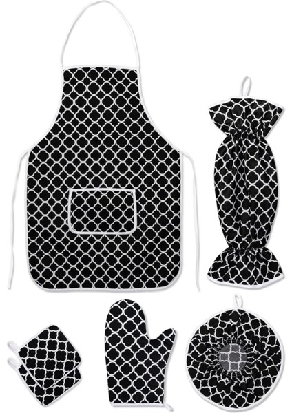 Renkli 6 Parça Mutfak Seti, Önlük, Eldiven, Tutacak, Organizer Poşet ile Tamamla