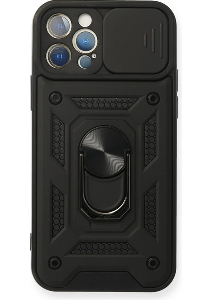 iPhone 12 Pro Kılıf Pars Lens Yüzüklü Silikon - Siyah - LORCE8864-8002