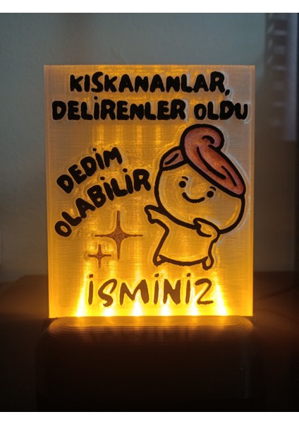 Kişiye Özel Isimli Hediyelik Kablolu LED Lamba - M12 - Kıskananlar Oldu Dedim Olabilir -Amber Işıklı