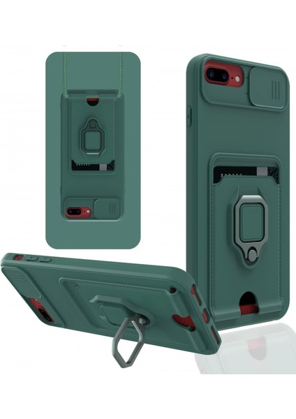 iPhone 7 Plus Kılıf Zuma Kartvizitli Yüzüklü Silikon - Yeşil - LORCE9581-2204