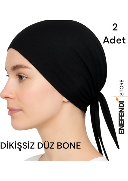 Bone Fırfırsız Hijab, Tesettür Bone, Siyah Penye Dikişsiz Düz Rahat Bone 2 Adet
