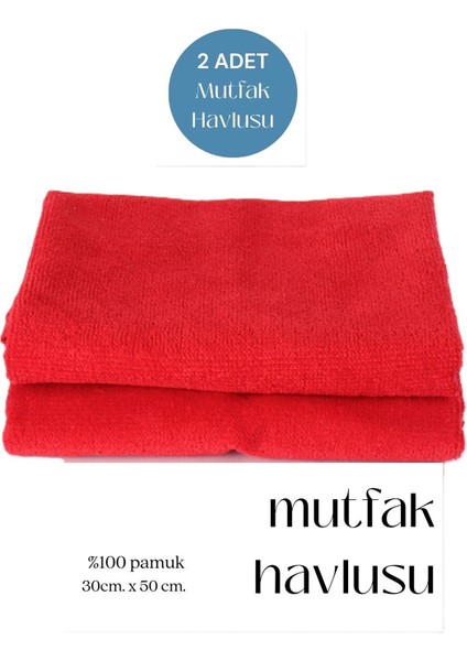 Kırmızı Renkli Mutfak ve El Yüz Havlusu Seti, 2'li Paket