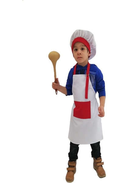 Kırmızı ve Beyaz Çocuk Mutfak Önlüğü ve Şapka Seti, Eğlenceli Mutfak Deneyimi