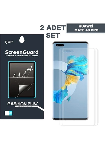 Gor Huawei Mate 40 Pro 3D Kavisli Full Kaplama Darbe Emici Ekran Koruyucu 2 Adet Set - LORCE9264-22