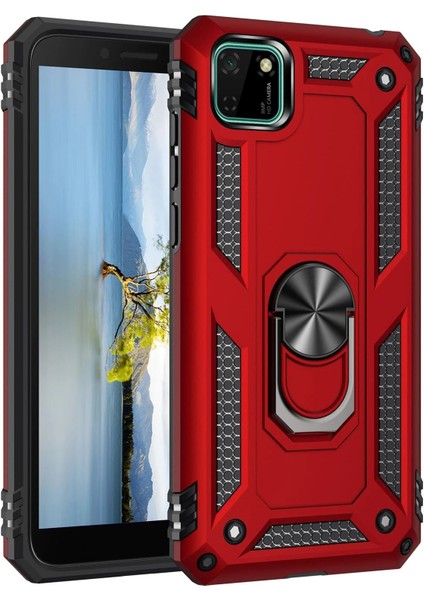 Huawei Y5P Kılıf Sofya Yüzüklü Silikon Kapak - Kırmızı - LORCE3697-9603