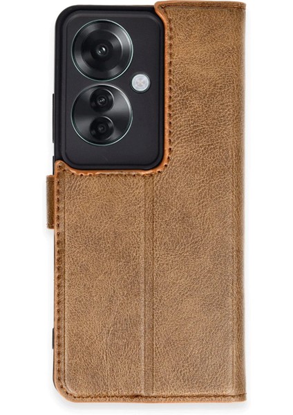Oppo Reno 11F Kılıf Trend S Plus Kapaklı Kılıf - Taba - LORCE9786-6019
