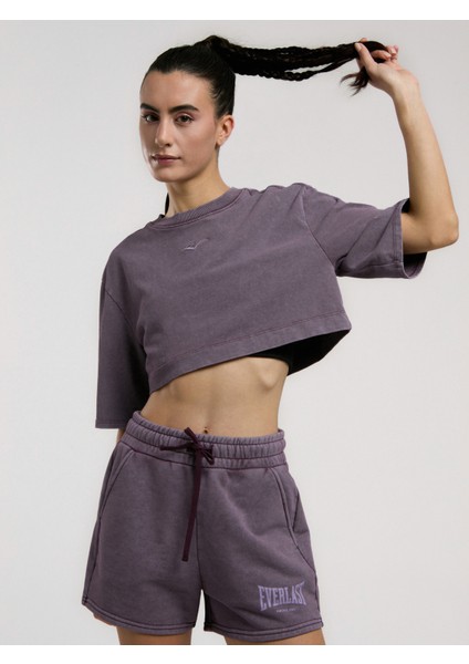 Bronx 1910 Oversize Mor Crop Kadın Tişört