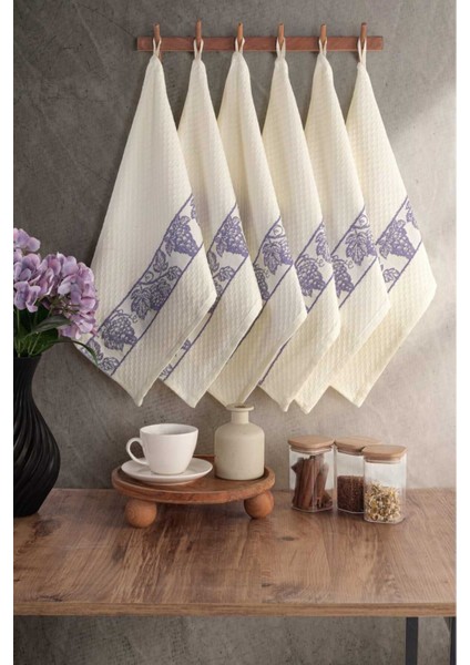 6'lı Jakarlı Mutfak Havlusu Seti Beyaz, Şık ve Kullanışlı Mutfak Aksesuarı