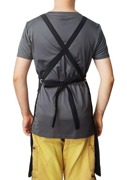 Çapraz Bağlamalı Siyah Mutfak Şef Önlüğü, Şık ve Rahat Tasarım fiyatları