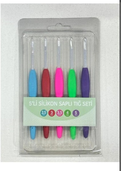 Renkli Silikon Saplı 5'li Ekonomik Tığ Seti 2,50-3,00-3,50-4,00-5,00 Mm'ler Içerir