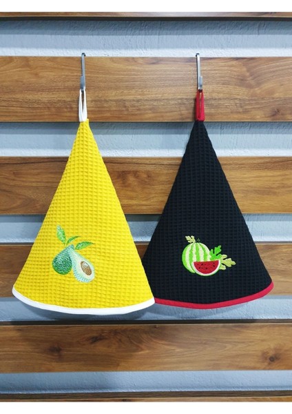 Nakışlı Pike, Mutfak Havlusu, 2'li, 70CM, Şık ve Dayanıklı Siyah Set