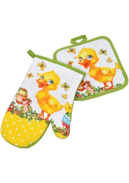 Ördek Desenli Fırın Eldiveni ve Tutacak Seti, 2 Parça, 18X27 Cm, Pamuklu, Şık ve Kullanışlı