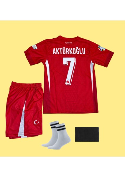 Türkiye Kırmızı Euro 2024 Sezon Kerem Aktürkoglu Milli Takım Futbol Çocuk Forması 4'lü