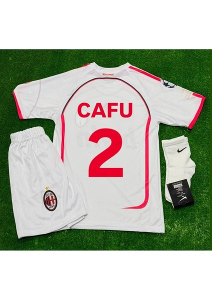 Efsane Milan Beyaz Forma Çocuk Cafu 4lü Set Forma+Şort+Çorap+Bileklik