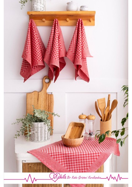 Kırmızı 2'li 40X60 Dama Desenli Mutfak ve Sunum Havlusu, Dekoratif Kullanım fiyatları