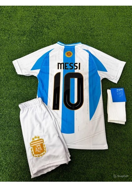 Arjantine 2024 Copa America Messi Çocuk Forması 4lü Set Forma+ Şort +Çorap+Bileklik
