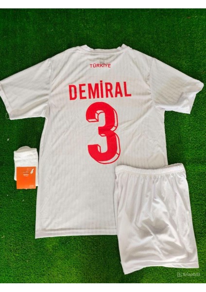 Milli Takım Beyaz Merih Demiral Çocuk Forması 4lü Set Forma+Şort+Çorap+Bileklik