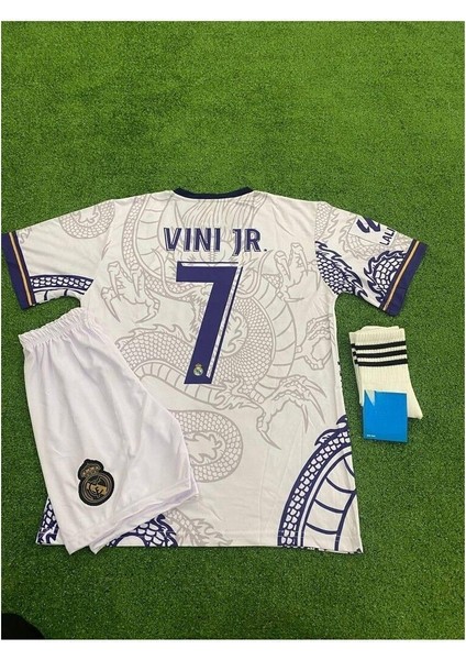 Yeni Sezon Özel Konsept Dragon Gold Beyaz Vini Jr7 Baskılı Çocuk Forması Forma Şort Çorap