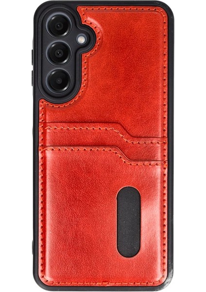 Samsung Galaxy S24 Fe Kılıf Sara Kartvizitli Deri Kılıf - Kırmızı - LORCE3890-2386