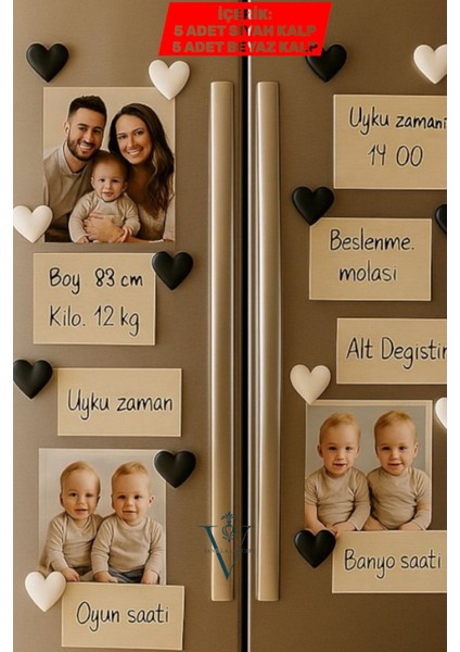 10’lu El Yapımı Kalp Magnet Seti (Siyah ve Beyaz) - Buzdolabı Mıknatıs