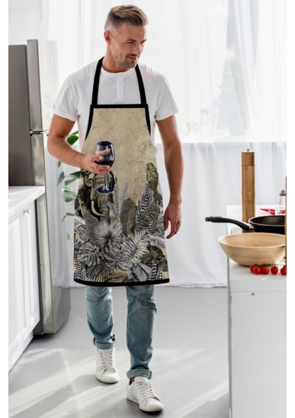 Fil Tasarımlı Mutfak Önlüğü, Şık ve Kullanışlı Gri Renkli Ürün