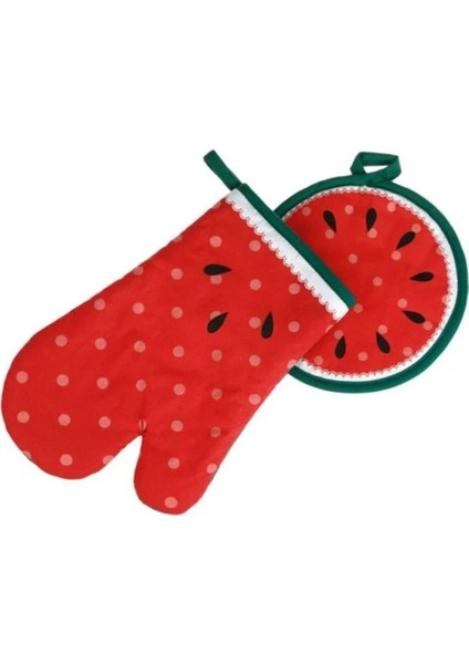 Karpuz Desenli Pamuklu Fırın Eldiveni ve Tutacak Seti - 2 Parça, Isıya Dayanıklı fiyatları