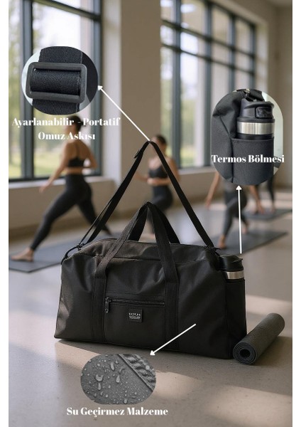 Unisex Uzun Askılı Termos Bölmeli Kadın ve Erkek Kullanabilir Seyahat Fitness ve Spor Çantası