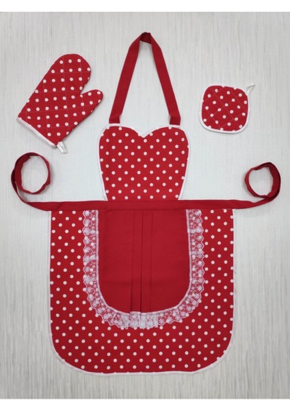 Kırmızı Puantiyeli Mutfak Önlüğü ve Eldiven Seti T5643 fiyatları