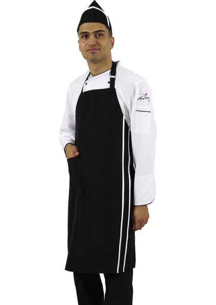 Siyah Biyeli Askılı Mutfak Önlüğü, Cepli, Alpaka Kumaş, Şef, Garson, Barista Için fiyatları