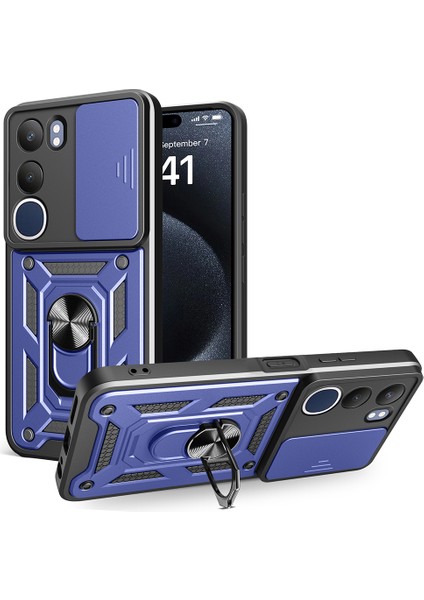 Vivo Y19S Kılıf Yüzüklü Standlı Manyetikli Kamera Sürgülü Armor Zırh