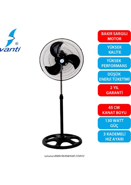 -KCF276-130 Watt - 2 Adet -Sanayi Tipi Duvar Masa ve Ayakli Vantilatör Arbkd