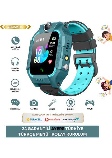 Q19 Sim Kartlı Akıllı Çocuk Saati – Konum Takibi, Kamera, Sesli Arama, Sos – Ios ve Android Uyumlu
