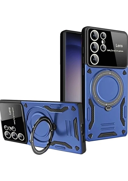 Samsung Galaxy S25 Ultra Kılıf Joy Lens Standlı Kapak - Lacivert - LORCE9561-8634