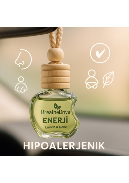Enerji Serisi - Nane - Limon - Astim ve Allerji Dostu Antialerjik Araç Kokusu - %100 Doğal - Oto Kokusu