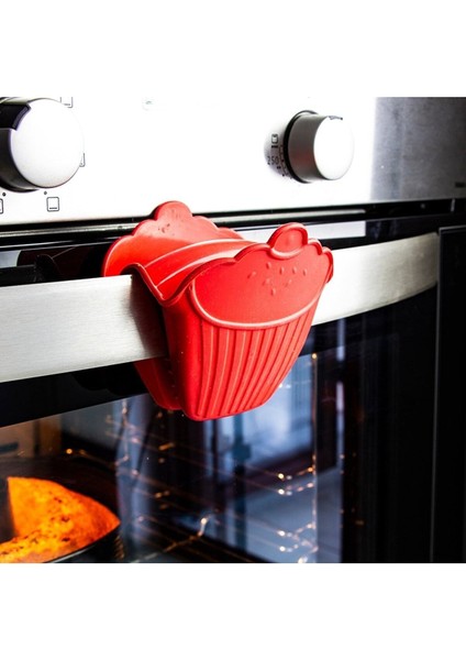 Kırmızı Silikon Fırın Eldiveni Isı Yalıtımlı Kaymaz Güvenli Kullanım