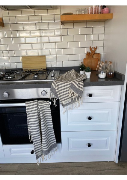 Gri 2'li Pamuk Peşkir Kurulama Bezi, 45X90 Cm, El Dokuma Set